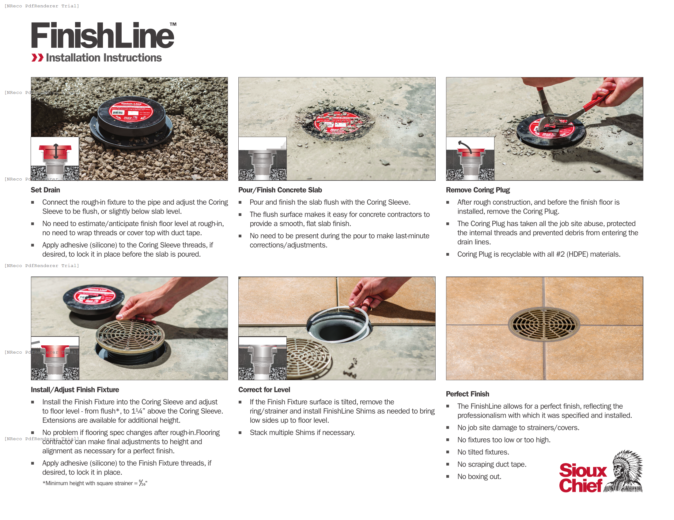 FINISHLINE ADJUSTABLE DRAINAGE SYSTEM - INSTRUCTION SHEET.PDF Technical Document